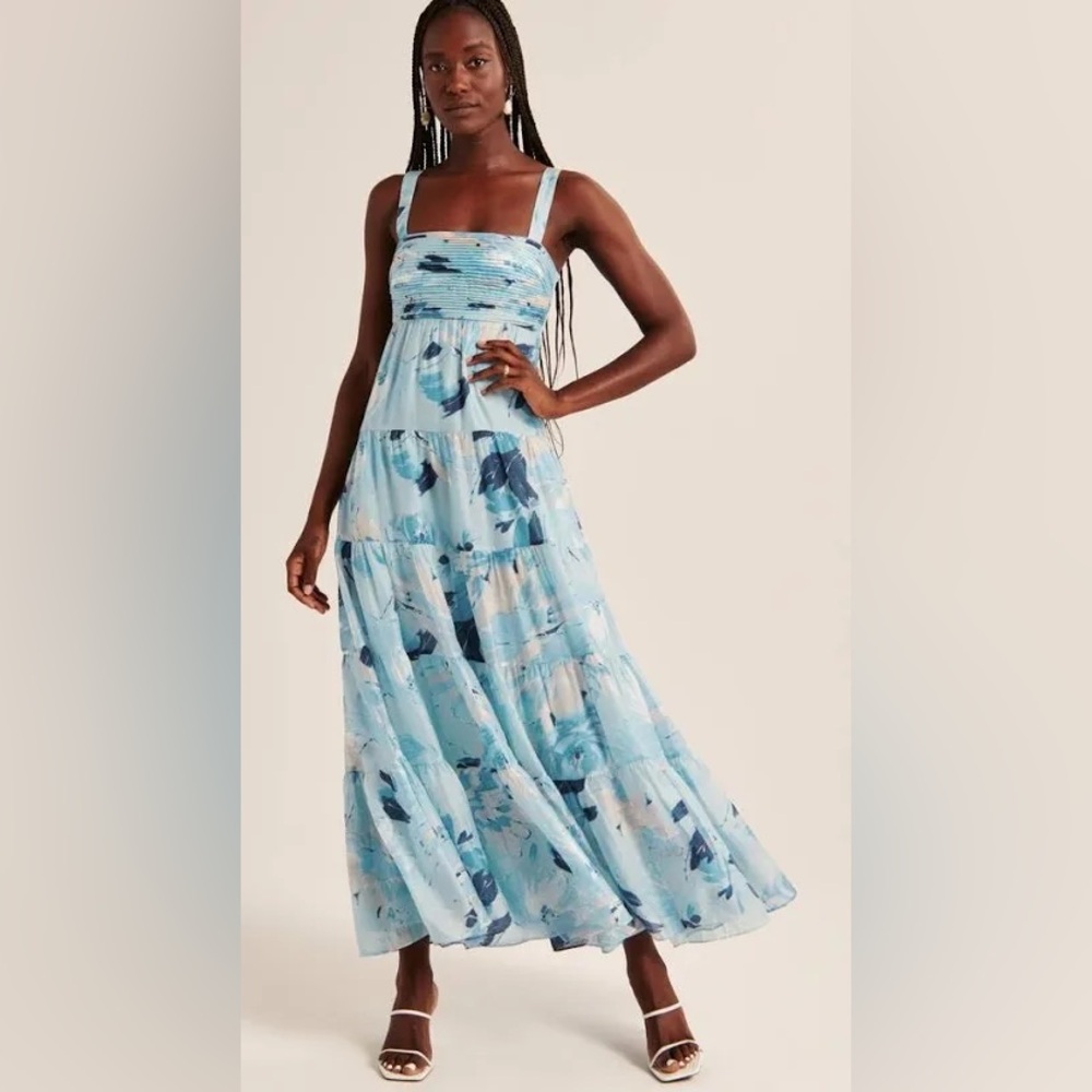 Abercrombie Tiered Ruched Babydoll Maxi Dress